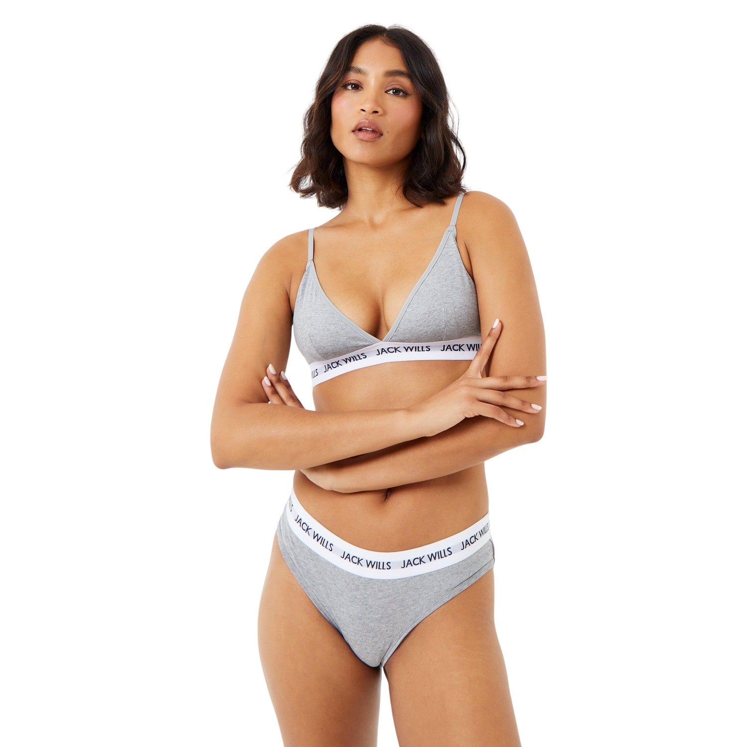 Grey Marl - Side - Jack Wills Womens-Ladies Biddstone Bralette (Pack of 2)