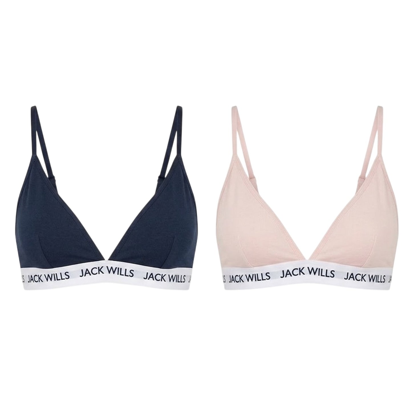 Pink-Navy - Front - Jack Wills Womens-Ladies Biddstone Bralette (Pack of 2)