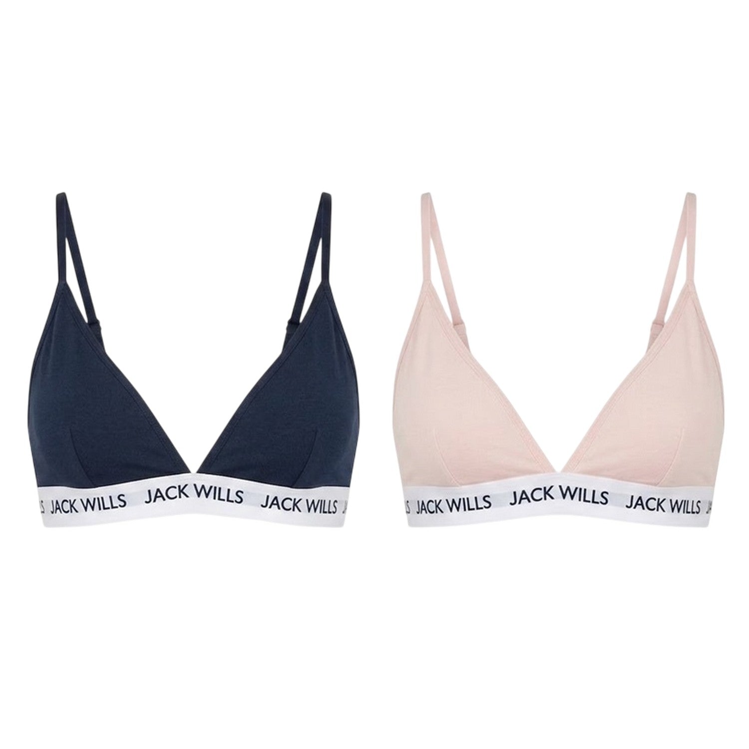 Pink-Navy - Front - Jack Wills Womens-Ladies Biddstone Bralette (Pack of 2)