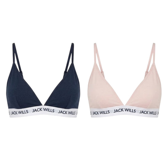 Pink-Navy - Front - Jack Wills Womens-Ladies Biddstone Bralette (Pack of 2)