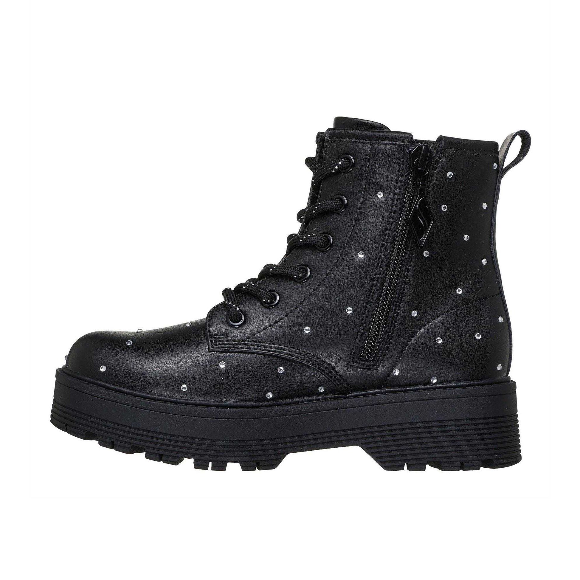 Black - Back - Skechers Childrens-Kids Leather Heeled Ankle Boots