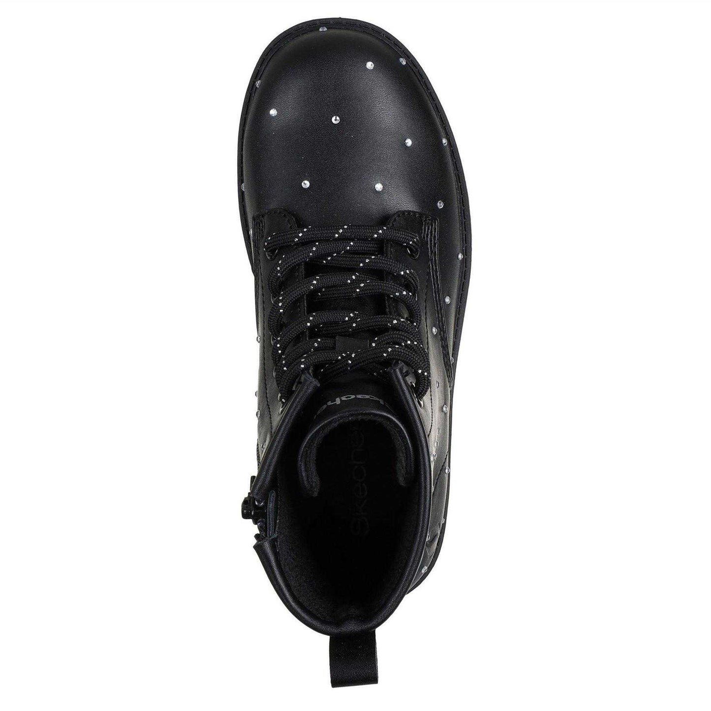 Black - Side - Skechers Childrens-Kids Leather Heeled Ankle Boots
