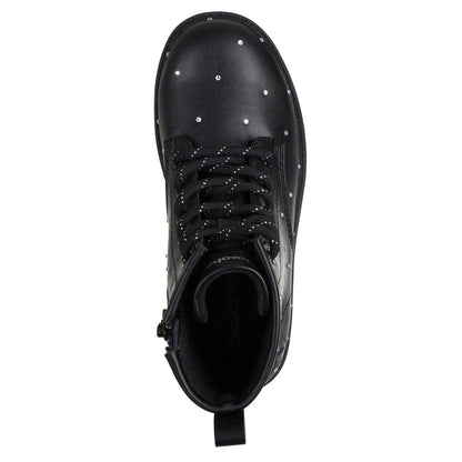 Black - Side - Skechers Childrens-Kids Leather Heeled Ankle Boots