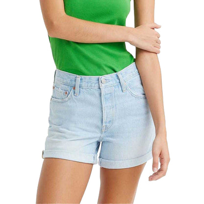 Light Blue - Side - Levis Womens-Ladies 501 Rolled Hem Shorts