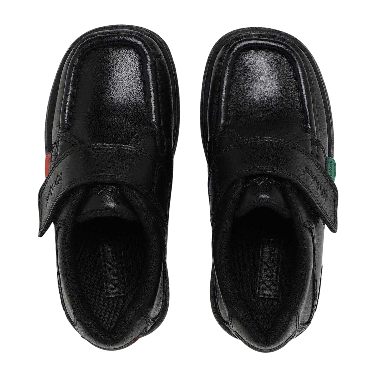 Black - Side - Kickers Childrens-Kids Fragma Leather Moc Toe Shoes