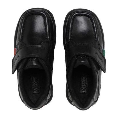 Black - Side - Kickers Childrens-Kids Fragma Leather Moc Toe Shoes