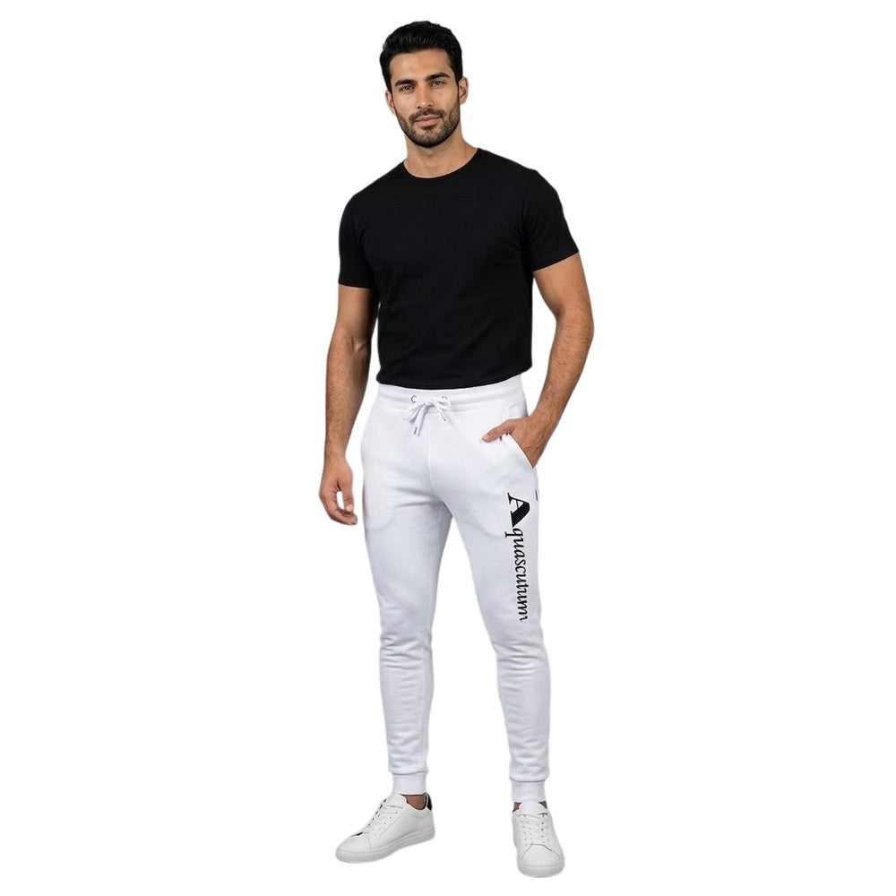 White - Side - Aquascutum Mens Vertical Logo Slim Sweatpants