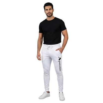 White - Side - Aquascutum Mens Vertical Logo Slim Sweatpants
