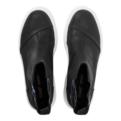 Black - Side - Toms Womens-Ladies Logo Leather Low Cut Boots