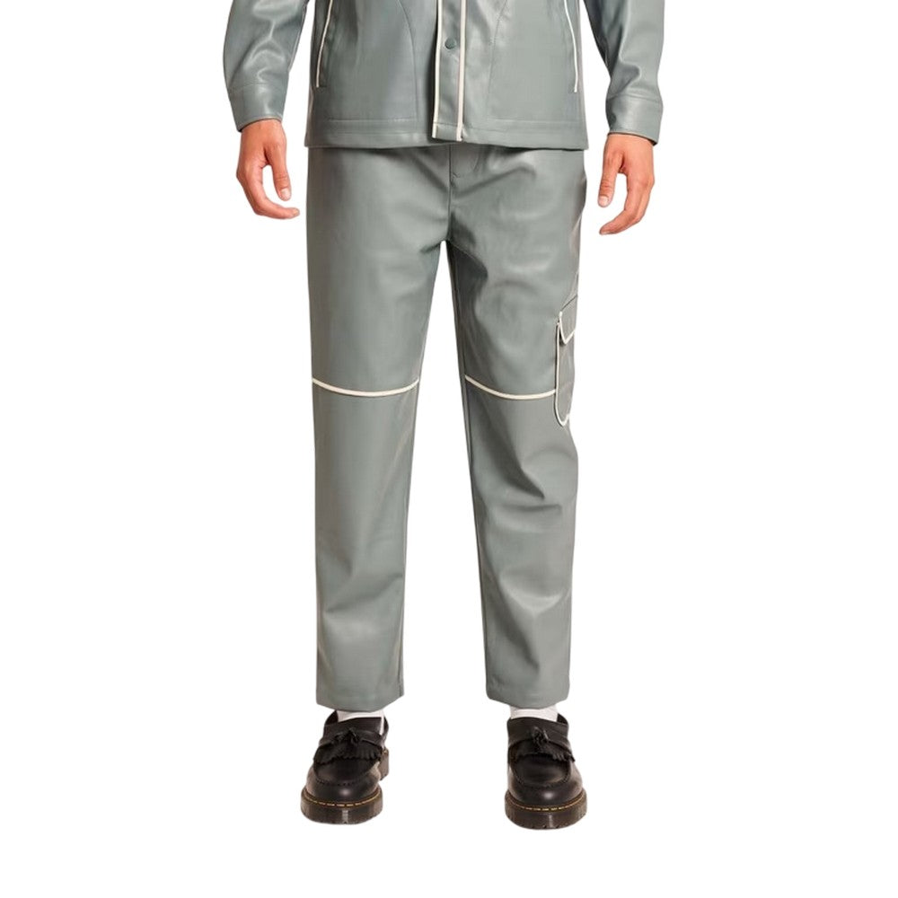Grey - Side - Native Youth Mens Faux Leather Trousers