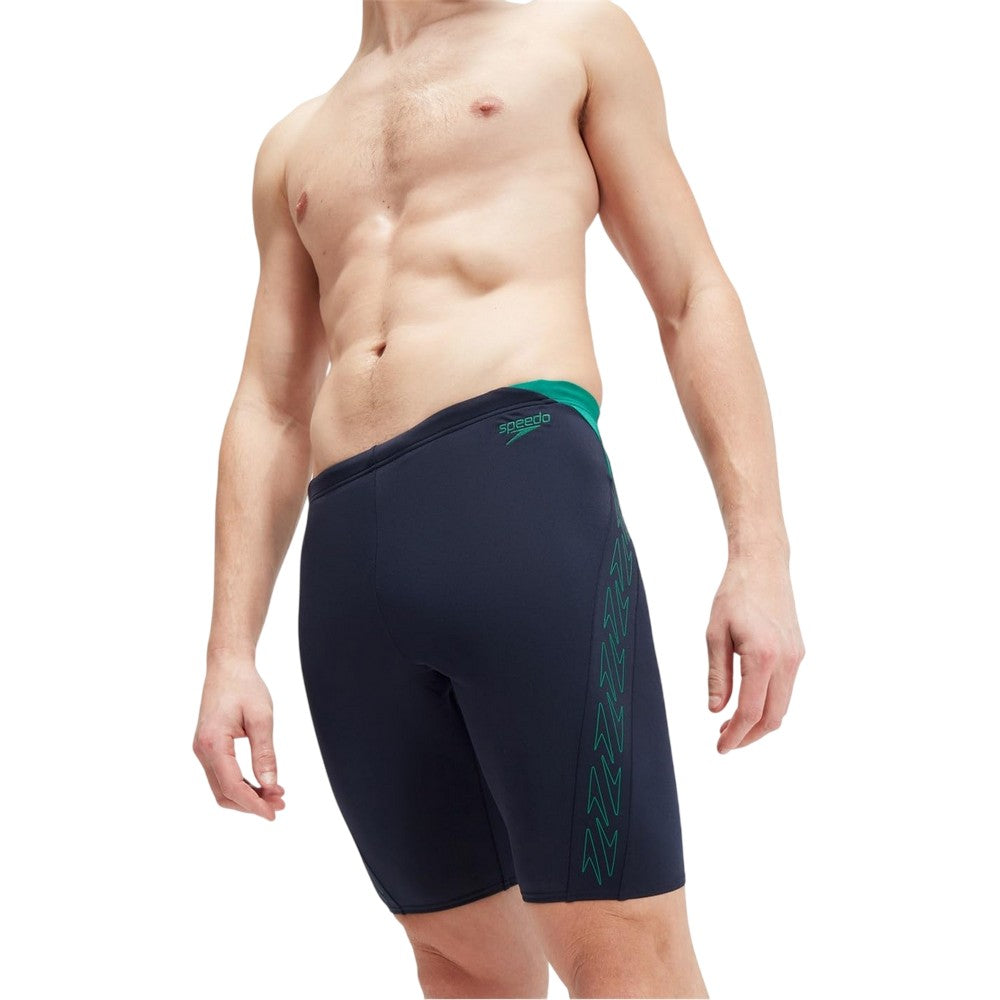 Navy-Green - Side - Speedo Mens Abstract Jammer Shorts