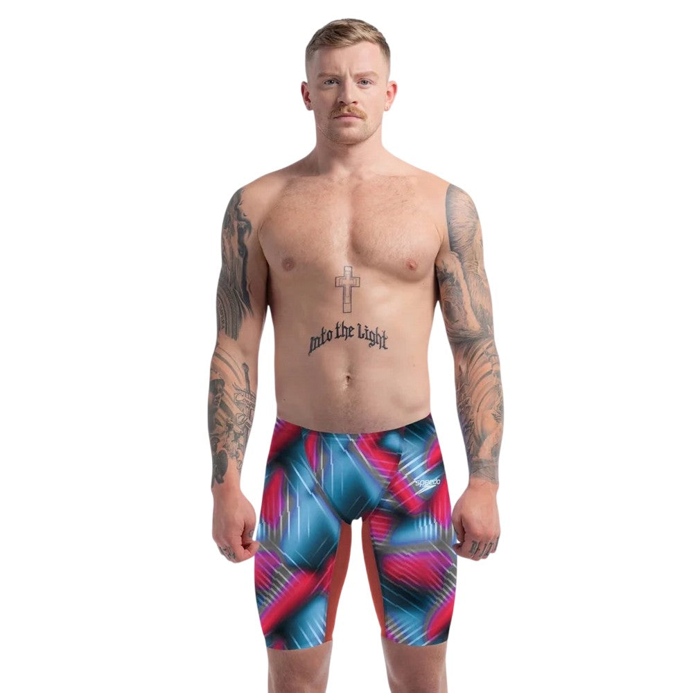 Red-Blue - Side - Speedo Mens Valor 2.0 Abstract Synthetic Jammer Shorts