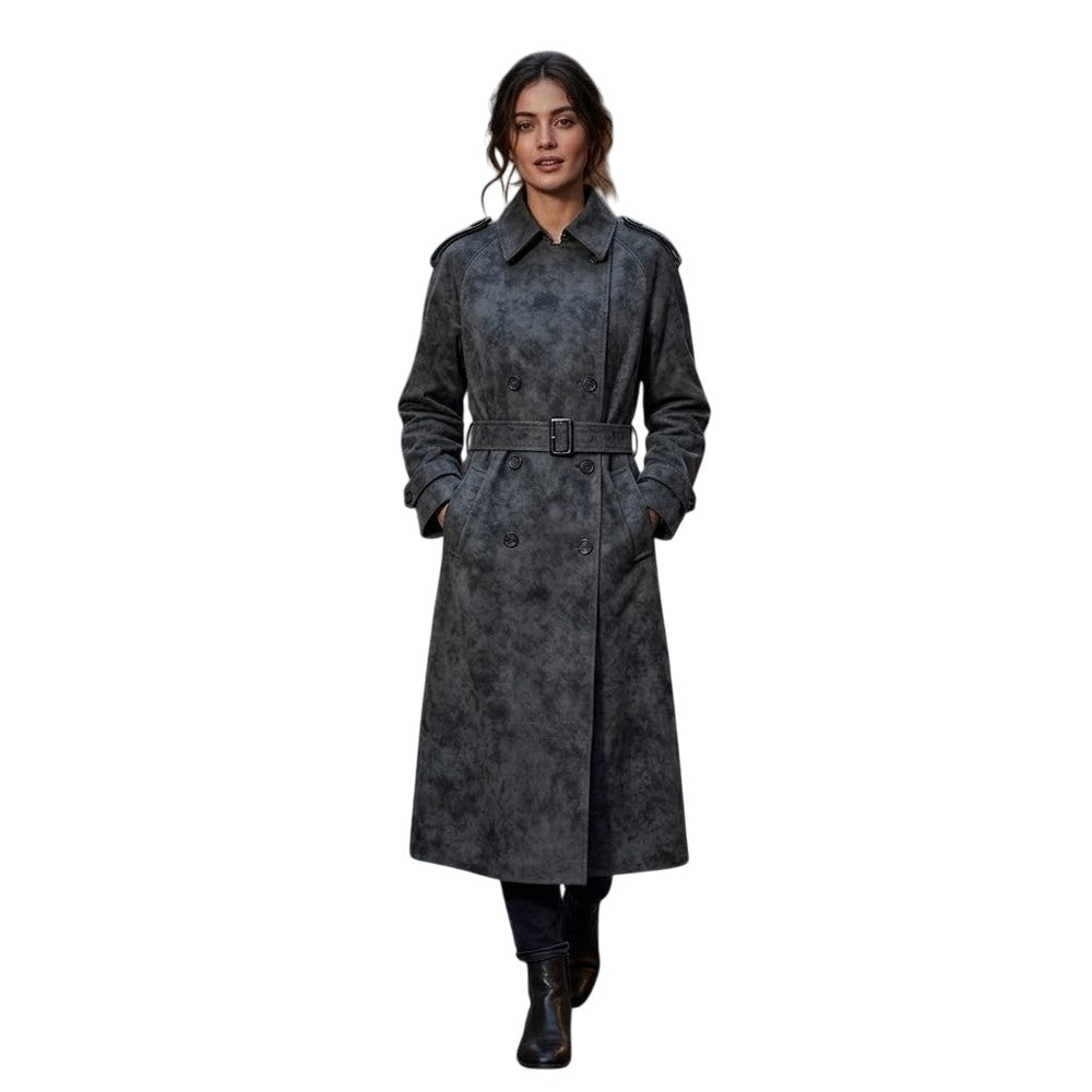 Black - Side - Biba Womens-Ladies Faux Leather Trench Coat