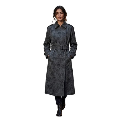 Black - Side - Biba Womens-Ladies Faux Leather Trench Coat