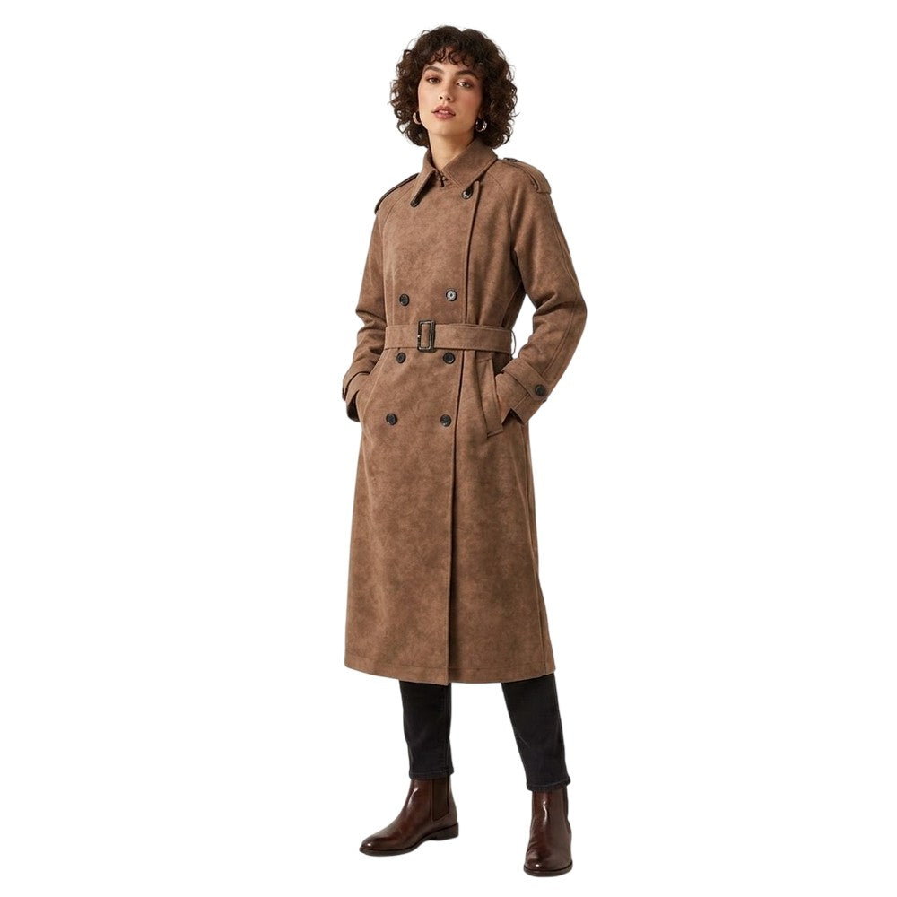 Chocolate - Side - Biba Womens-Ladies Faux Leather Trench Coat