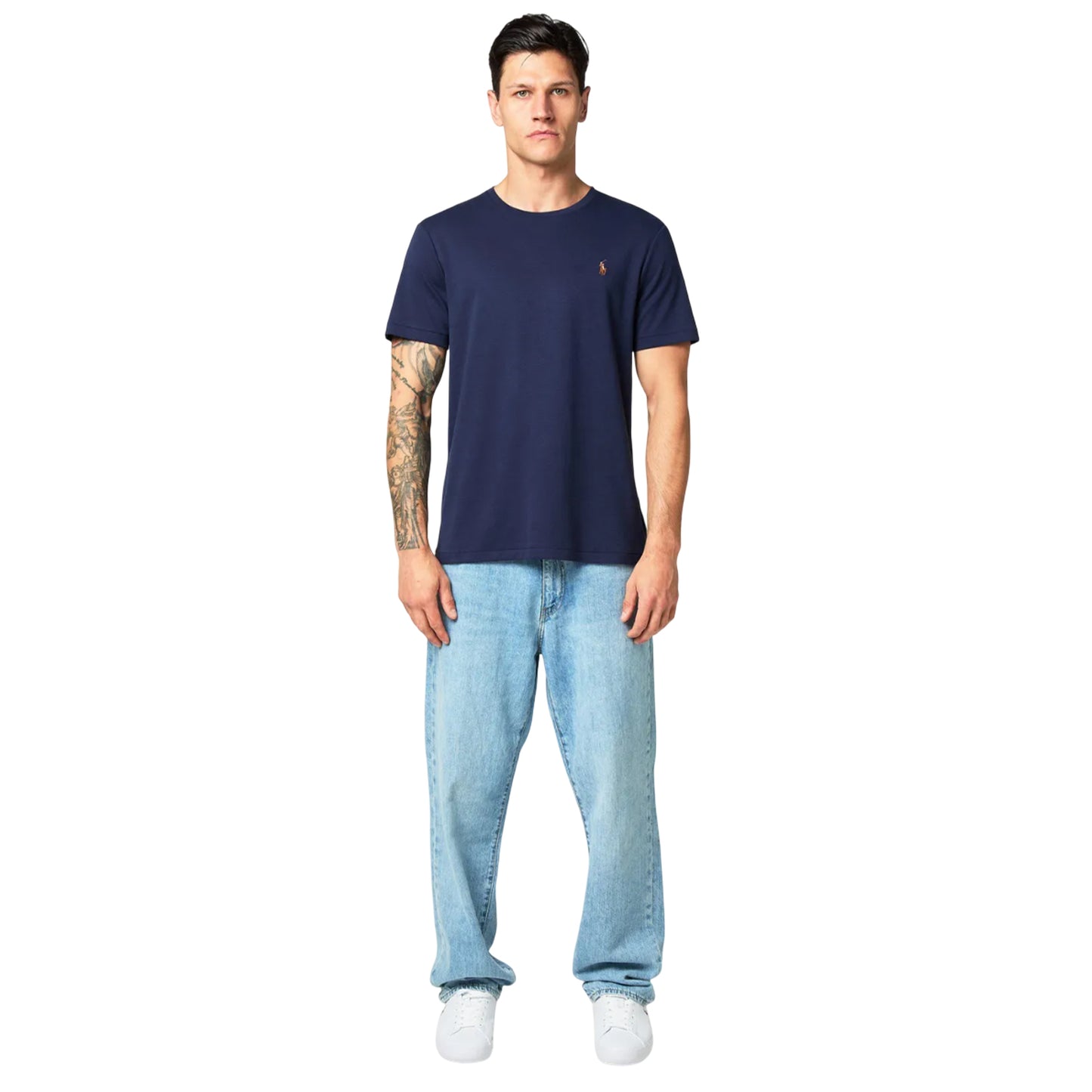 Navy - Close up - Mens Pima Plain Slim T-Shirt