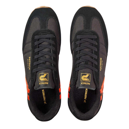 Black-Orange - Side - Patrick Mens Monza Suede Trainers