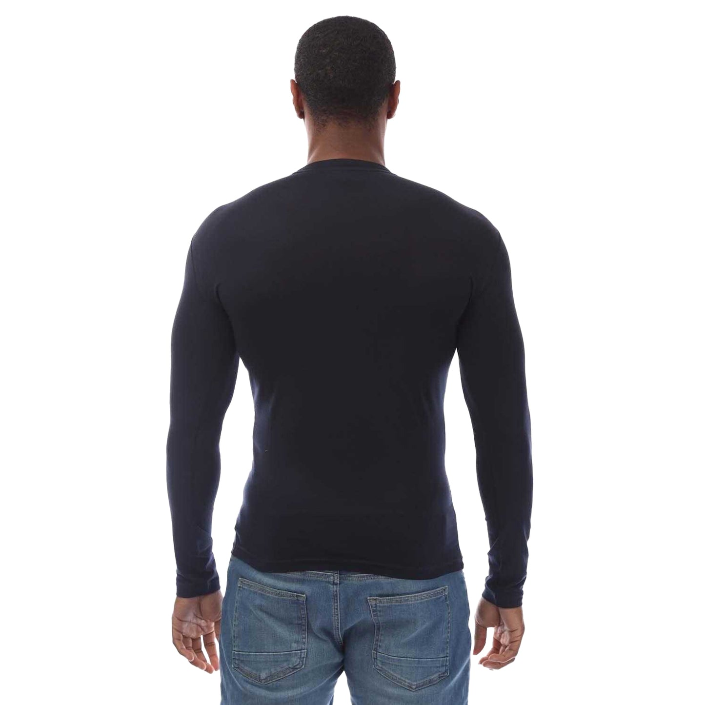 Navy - Back - Emporio Armani Mens Embroidered Logo Long-Sleeved T-Shirt