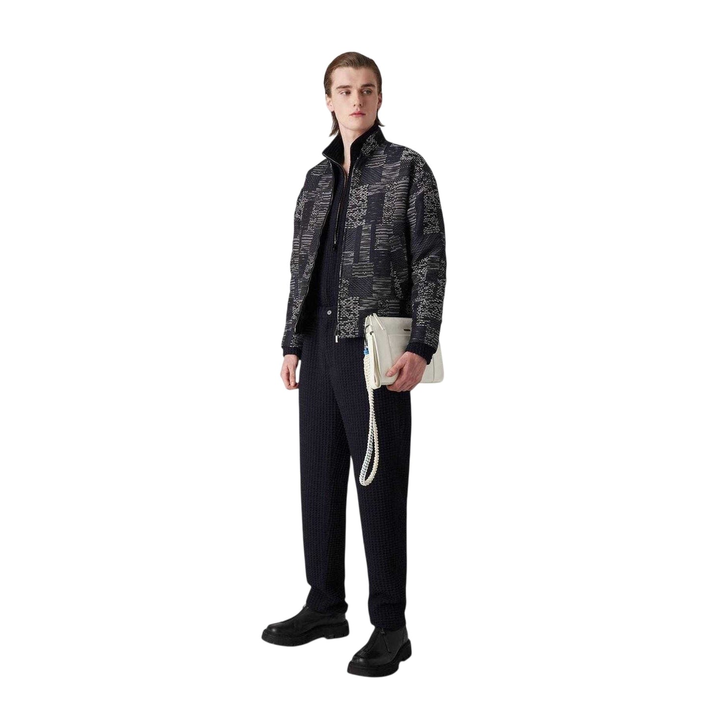 Navy - Side - Emporio Armani EA7 Mens Wool Blend Regular Trousers