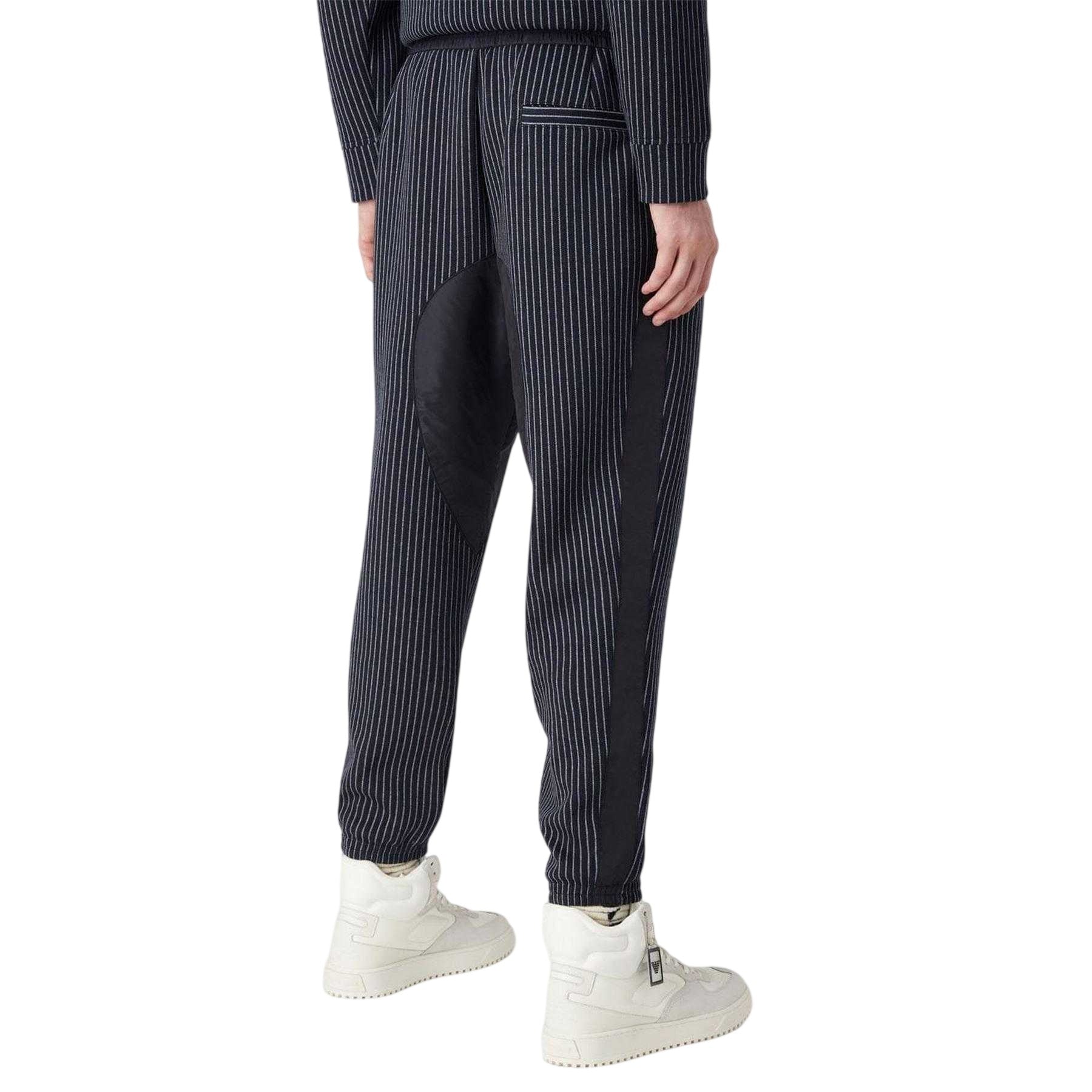 Navy - Back - Emporio Armani EA7 Mens Pinstripe Elasticated Cuff Trousers