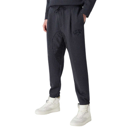 Navy - Side - Emporio Armani EA7 Mens Pinstripe Elasticated Cuff Trousers