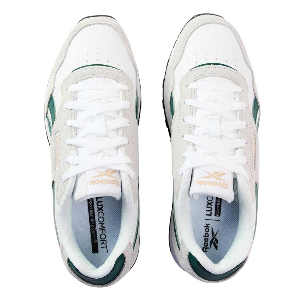 White-Green - Side - Reebok Mens Glide Leather Flat Trainers