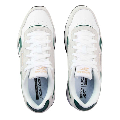 White-Green - Side - Reebok Mens Glide Leather Flat Trainers