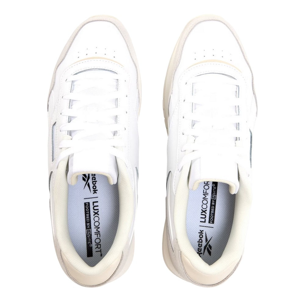 White-Grey - Side - Reebok Mens Glide Leather Flat Trainers