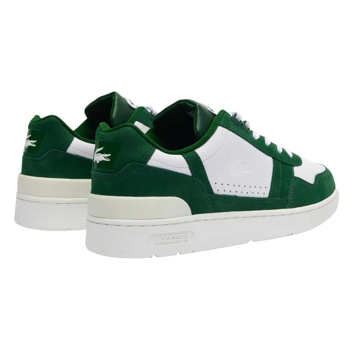 White-Green - Back - Lacoste Mens T-Clip Leather Trainers