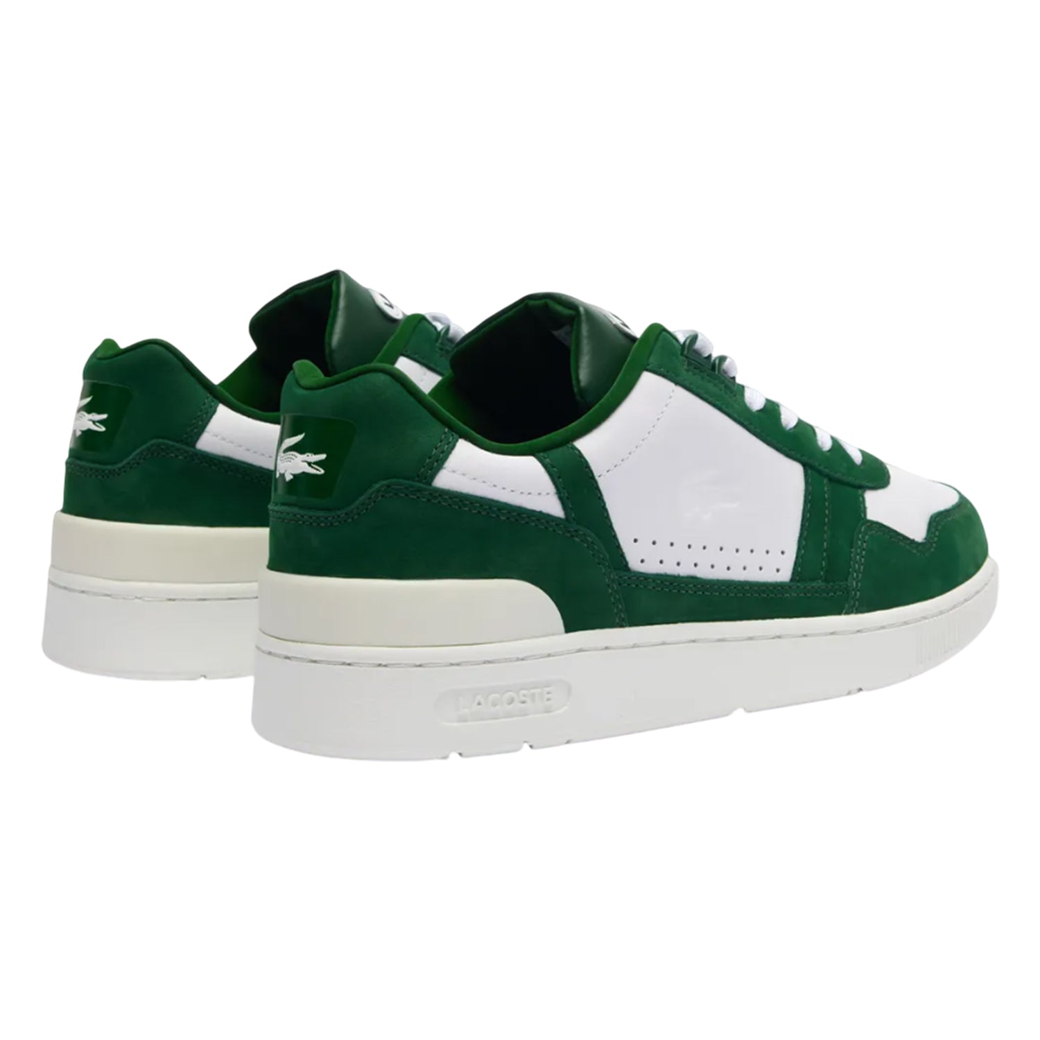 White-Green - Back - Lacoste Mens T-Clip Leather Trainers