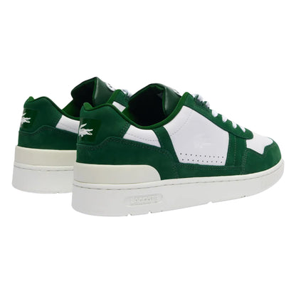 White-Green - Back - Lacoste Mens T-Clip Leather Trainers