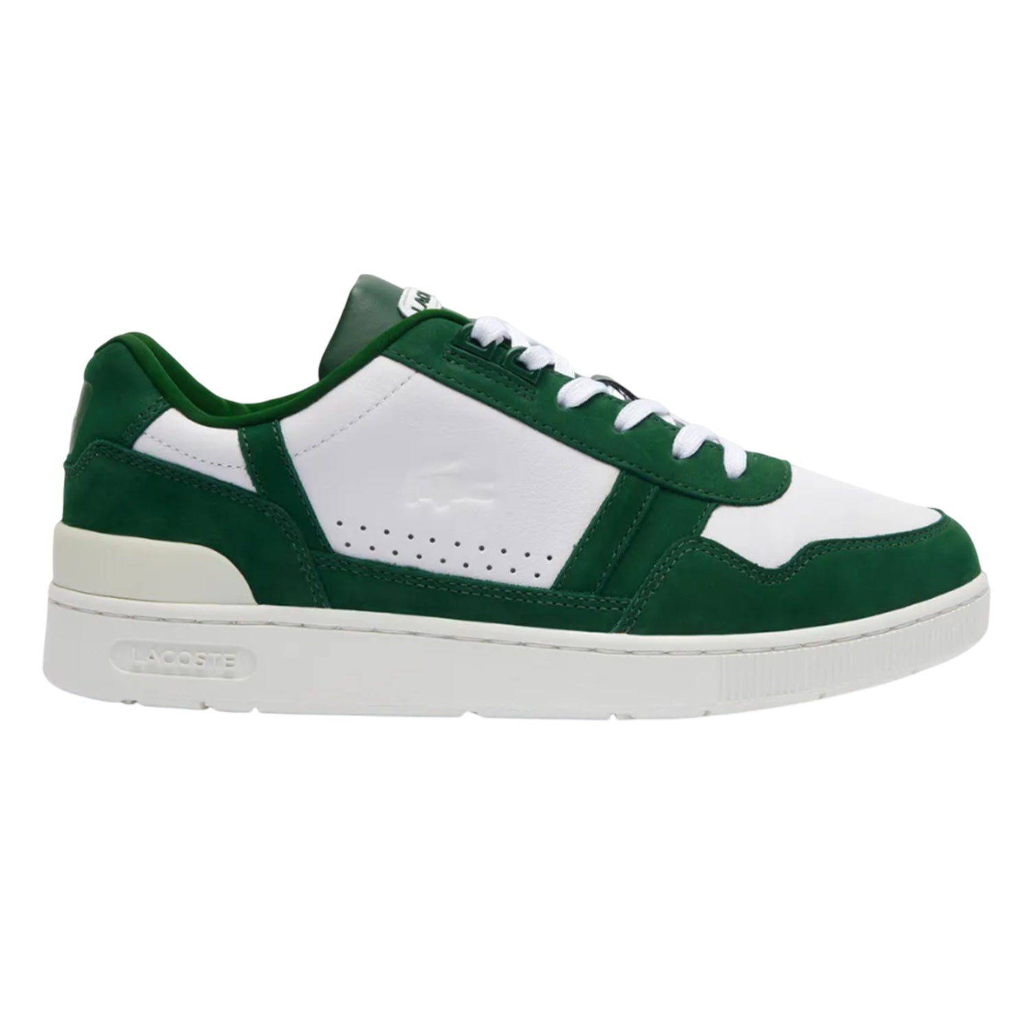 White-Green - Side - Lacoste Mens T-Clip Leather Trainers