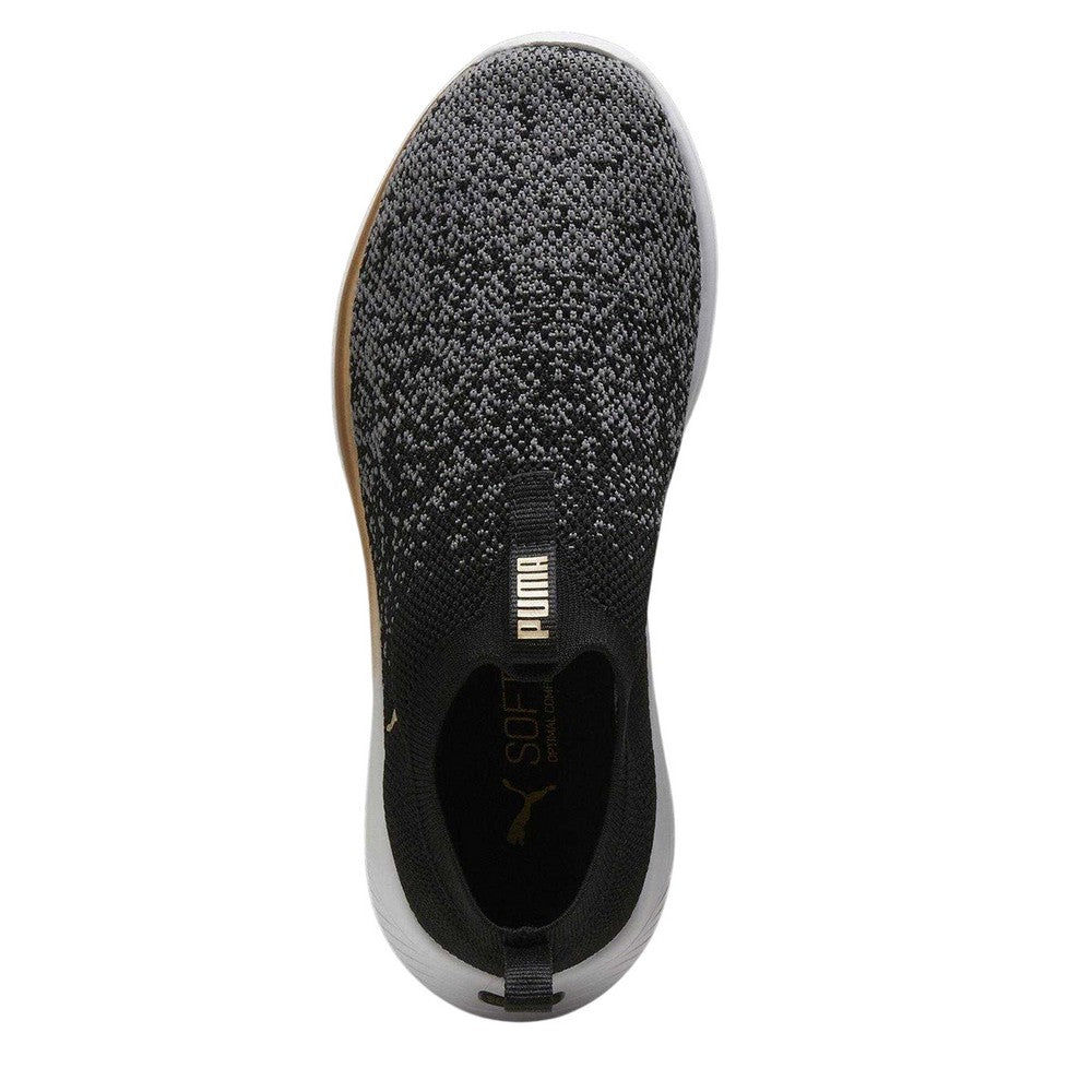 Black-White-Gold - Side - Puma Womens-Ladies Softride Remi Trainers