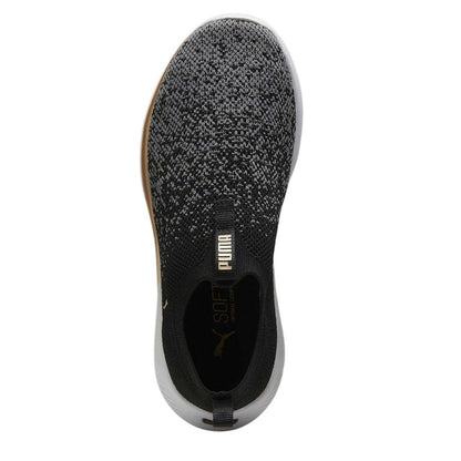 Black-White-Gold - Side - Puma Womens-Ladies Softride Remi Trainers