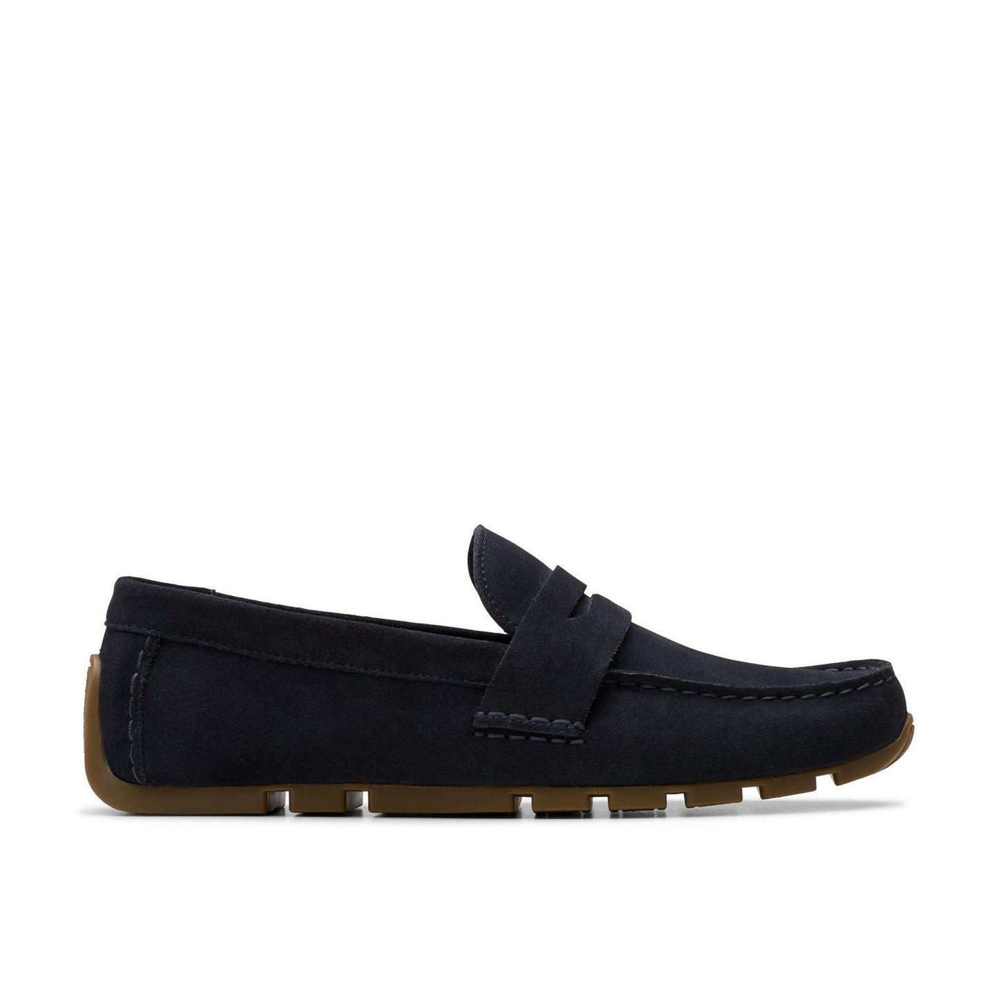 Navy - Front - Clarks Mens Corsley Bar Suede Penny Loafers