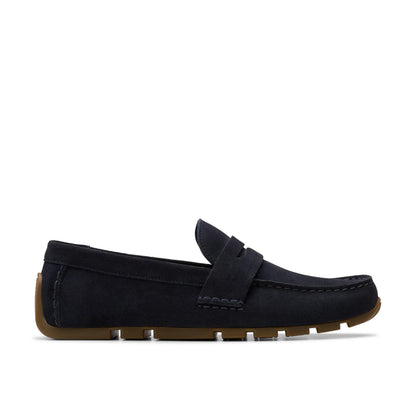 Navy - Front - Clarks Mens Corsley Bar Suede Penny Loafers