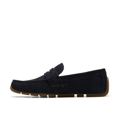 Navy - Back - Clarks Mens Corsley Bar Suede Penny Loafers