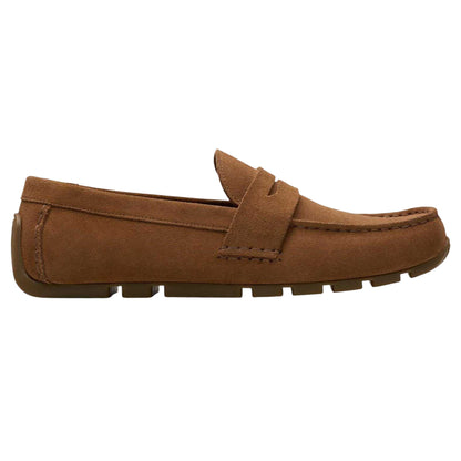 Brown - Front - Clarks Mens Corsley Bar Suede Penny Loafers