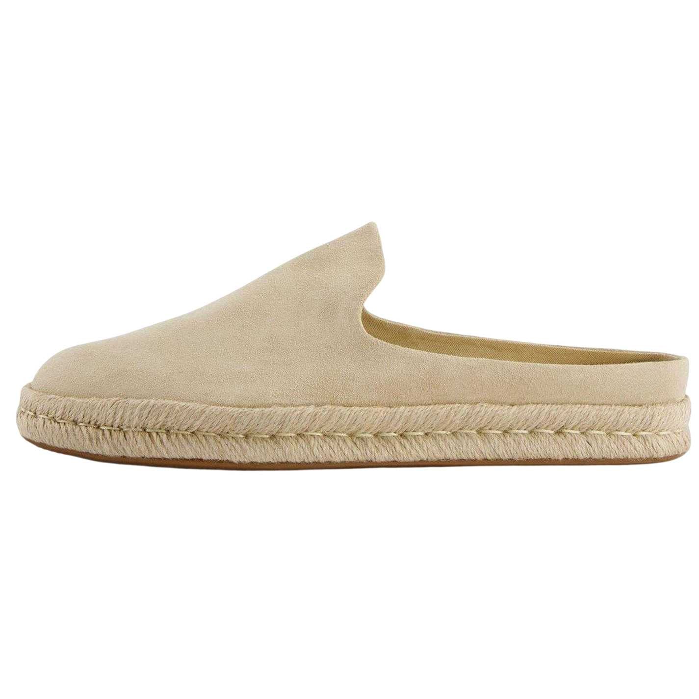 Beige - Back - Toms Mens Santiago Espadrille Suede Mules