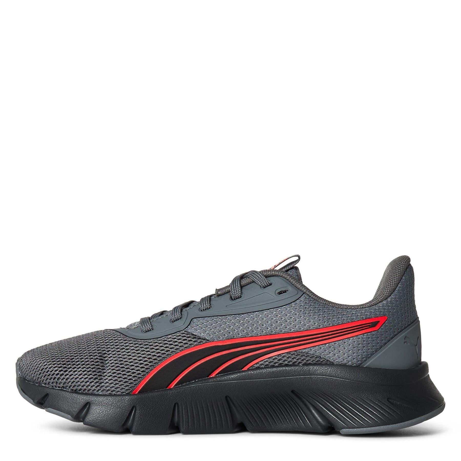 Grey-Red - Back - Puma Childrens-Kids FlexFocus Lightweight Flat Trainers
