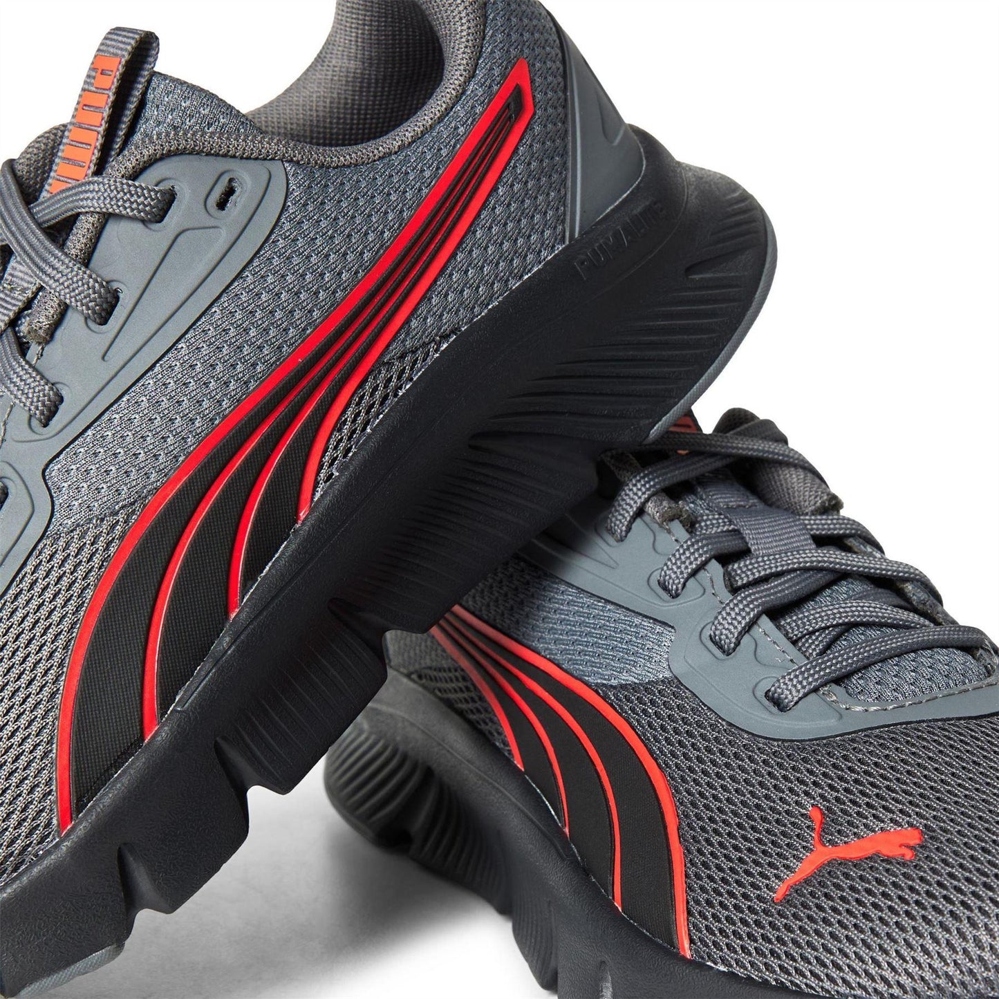 Grey-Red - Side - Puma Childrens-Kids FlexFocus Lightweight Flat Trainers