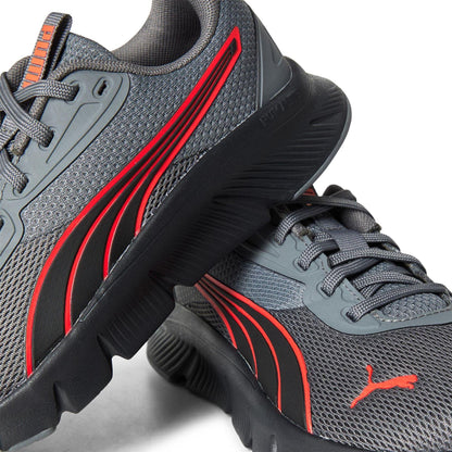 Grey-Red - Side - Puma Childrens-Kids FlexFocus Lightweight Flat Trainers