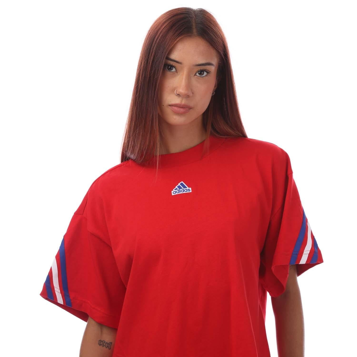 Red - Side - Adidas Womens-Ladies Future Icons 3 Stripes T-Shirt