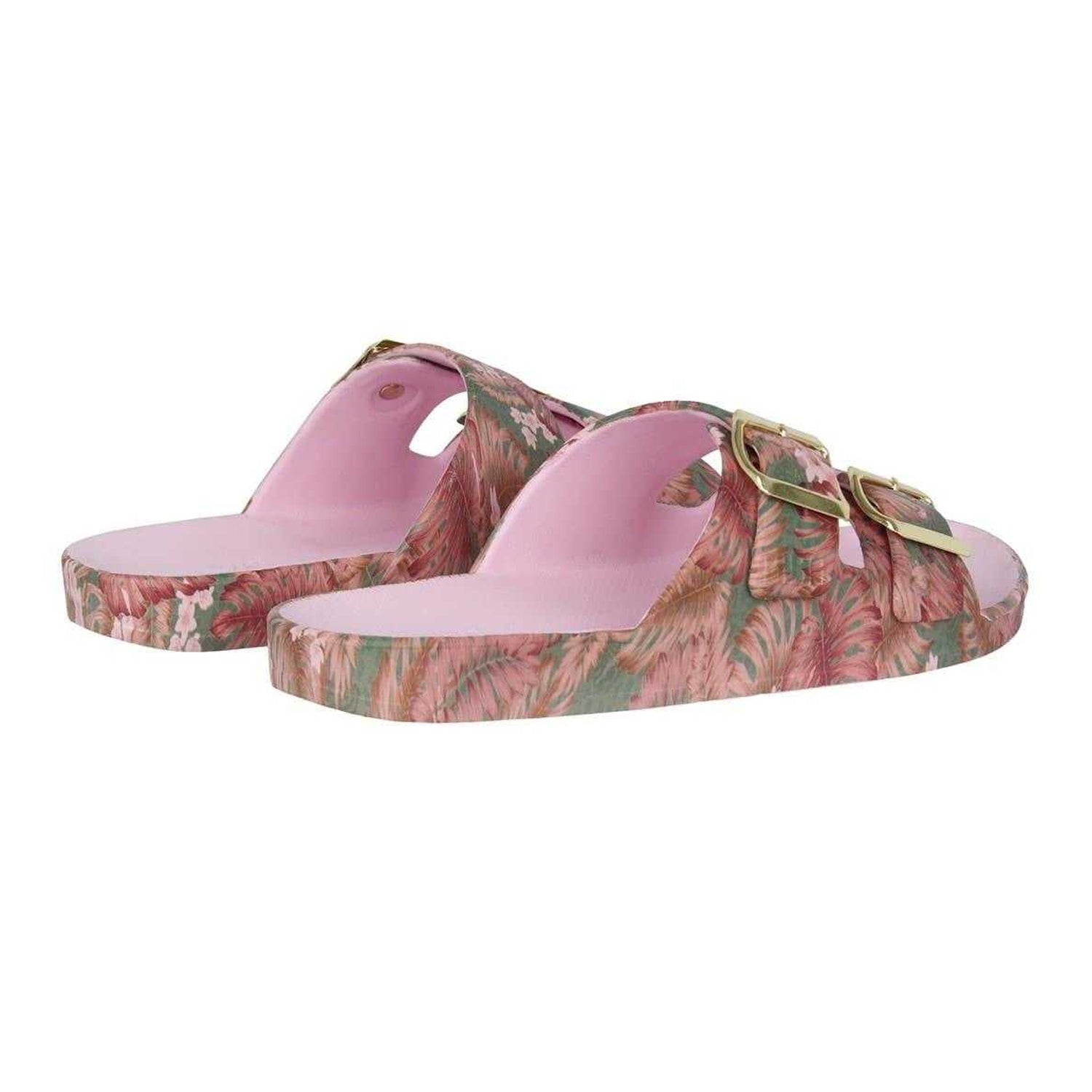 Pink-Green - Back - Biba Womens-Ladies Biba Double Strap Sliders
