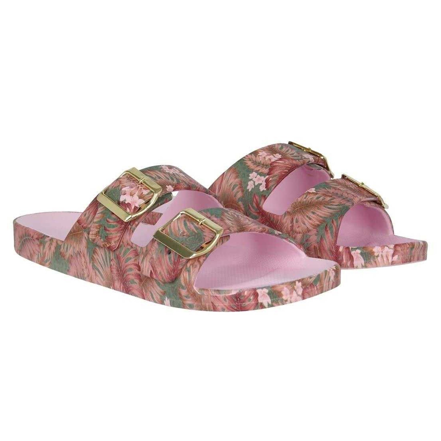 Pink-Green - Pack Shot - Biba Womens-Ladies Biba Double Strap Sliders