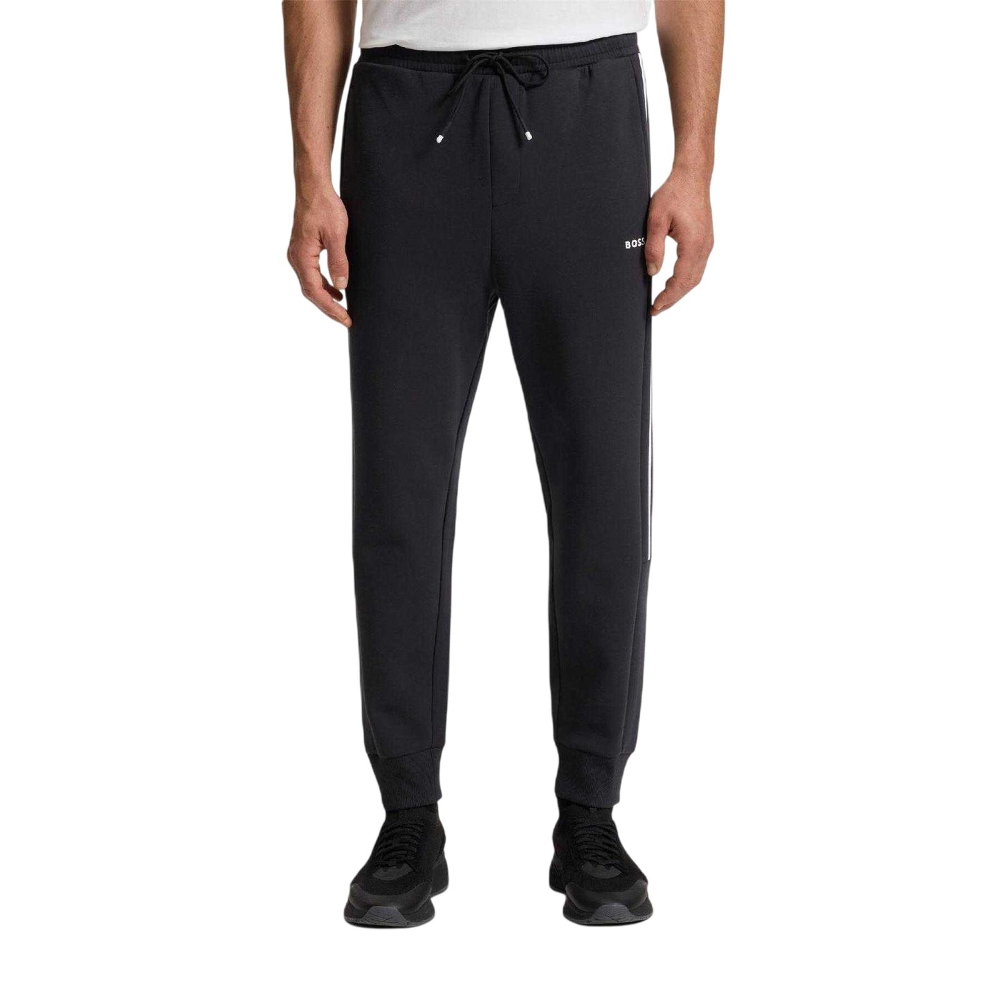 Dark Blue - Side - Boss Mens Hadikonos Side Stripe Tapered Joggers