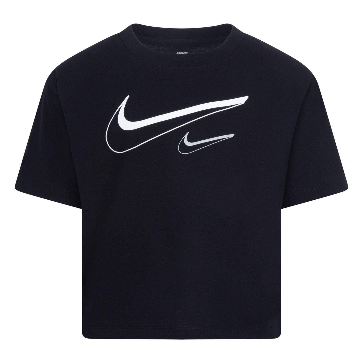Black - Front - Nike Girls Swoosh Boxy T-Shirt