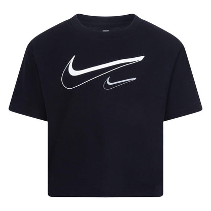 Black - Front - Nike Girls Swoosh Boxy T-Shirt