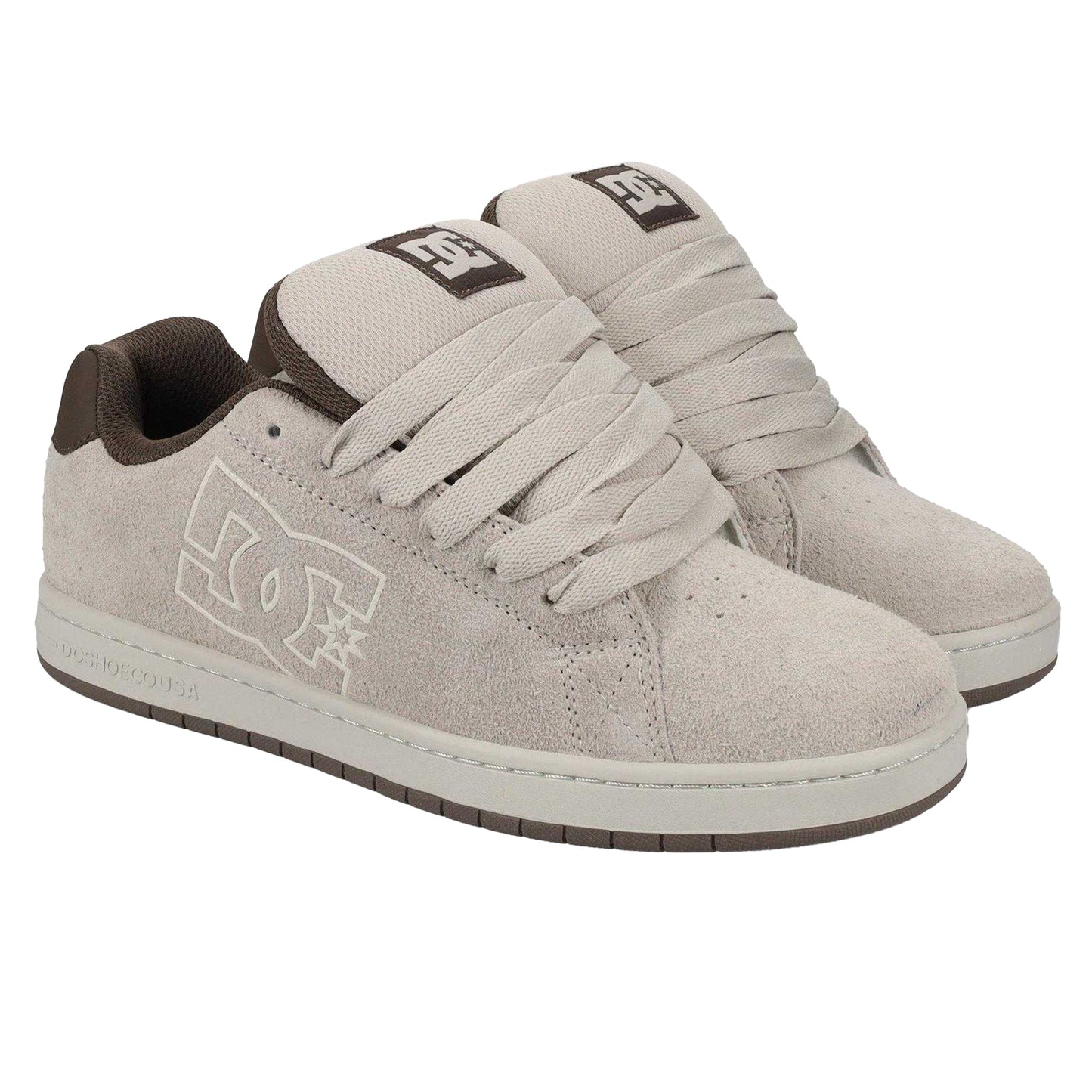 Taupe-White - Pack Shot - DC Mens Gaveler Suede Flat Skate Shoes