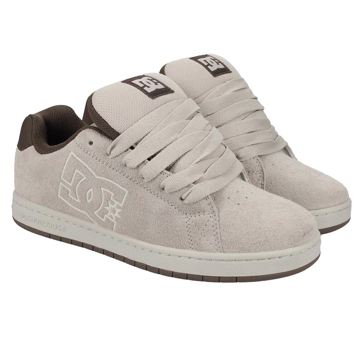 Taupe-White - Pack Shot - DC Mens Gaveler Suede Flat Skate Shoes